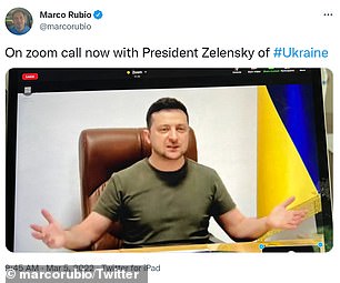 A tweet of the Zoom meeting with Zelensky posted by Republican Senator Marco Rubio of Florida