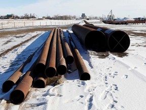 A supply depot servicing the Keystone XL crude oil pipeline lies idle in Oyen, Alta.