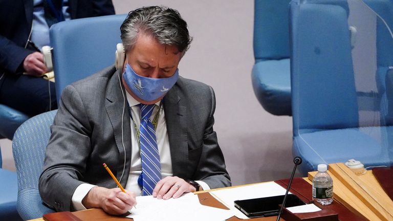 L'ambassadeur ukrainien à l'ONU, Sergiy Kyslytsya, assiste à une réunion du Conseil de sécurité de l'ONU
