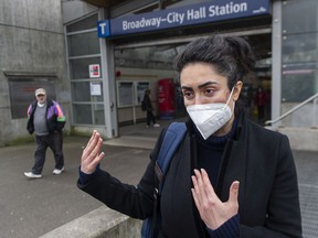 Commuter Rose Baktashi outside Broadway-City Hall station Friday.