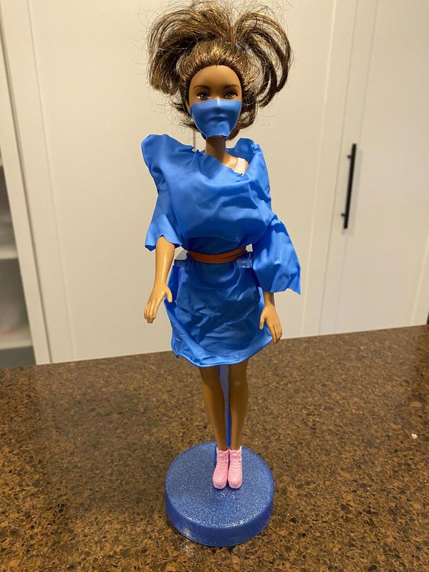 "Essential Barbie" was made by Kelia from Stoney Creek for the ROM's exhibit on the experiences of youth during the pandemic.