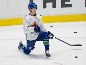 Vancouver Canucks center Elias Pettersson was back skating at practice Wednesday.
