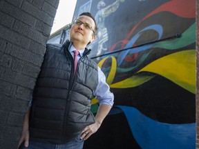 MP for Windsor-Tecumseh, Irek Kusmierczyk, is pictured outside the Ukrainian Federation Hall, a day after being placed on the list of people banned by Russia, on Wednesday, March 16, 2022.