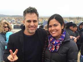 Actor and activist Mark Ruffalo with Indigenous lawyer Tara Houska at a pipeline protest in North Dakota in 2016.