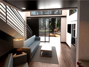 The interior of the Modern model tiny home by Petite Homes is shown.