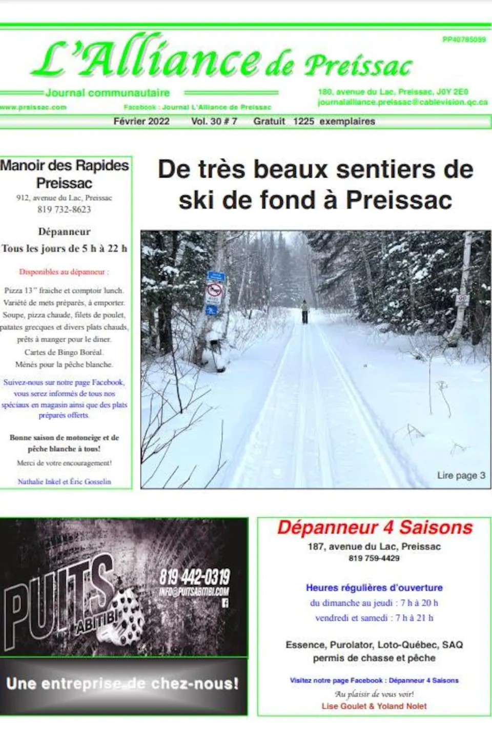 Le journal présente les «très beaux sentiers de ski de fond à Preissac ».