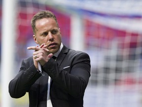 Whitecaps coach Marc Dos Santos on the sidelines at BC Place Stadium in 2019.