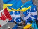 Supporters gather at Place du Canada in Montreal on Sunday February 27, 2022 to protest against the Russian invasion of Ukraine.  The news from Ukraine has her de ella reflecting on nationalism, Lise Ravary writes, though 