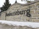   A sign at the edge of Amherstburg is shown on Monday, January 25, 2021. 