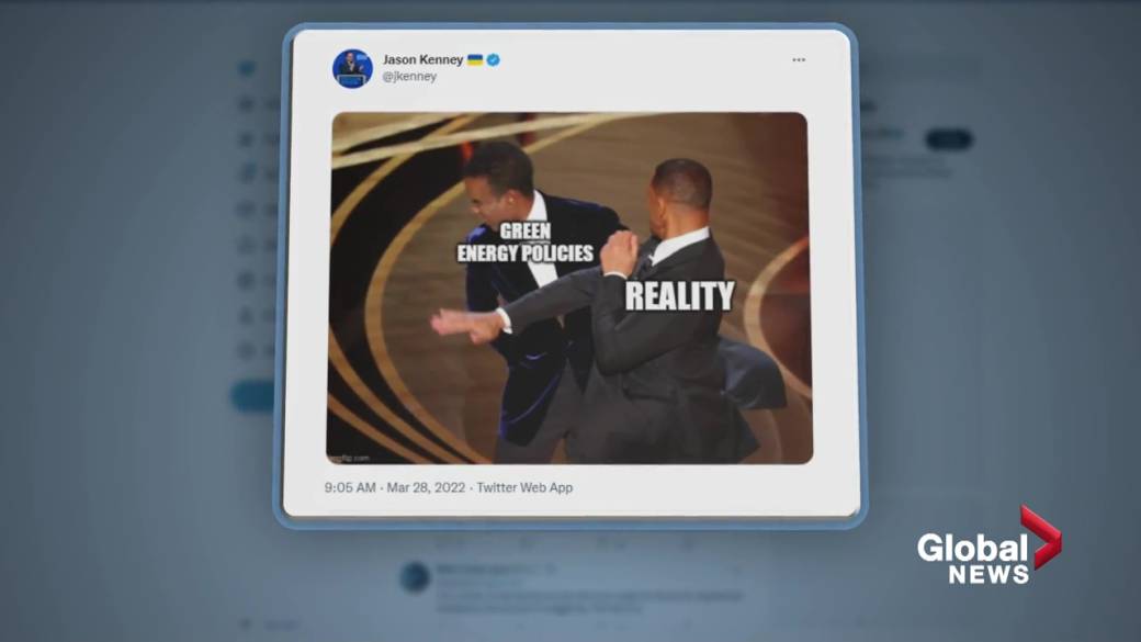 Click to play video: 'Will Smith slap meme tweet overshadows Jason Kenney's carbon tax ad'