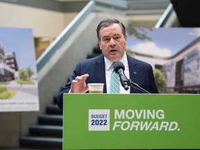Premier Jason Kenney speaks at a press conference announcing Alberta government's increased funding for continuing care at Alberta Health Services Southland Park on Thursday, March 3, 2022.
