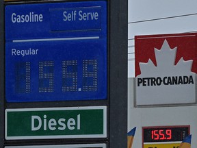 Most gas stations have raised their pump prices to the mid .50's per liter pushed higher by the conflict in the Ukraine in Edmonton, March 3, 2022.