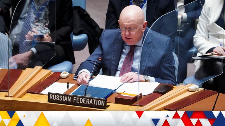 L'ambassadeur de Russie à l'ONU, Vasily Nebenzya, prend la parole lors d'une réunion du Conseil de sécurité des Nations Unies
