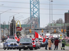 WINDSOR, ON.  FEBRUARY 10, 2022 - Anti-mandate protestors are shown on Huron Church Road near the Ambassador Bridge on Thursday, February 10, 2022.
