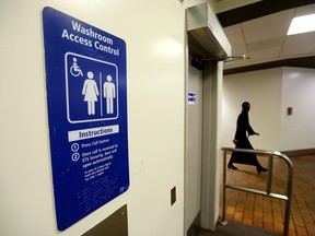 The closed public washroom in Edmonton's Central LRT station, Monday, March 28, 2022.