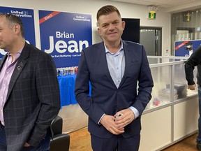 United Conservative Party (UCP) candidate Brian Jean poses for a photo at his campaign office just minutes after the polls closed at 8 pm for the Fort McMurray-Lac La Biche byelection, on Tuesday, March 15, 2022.