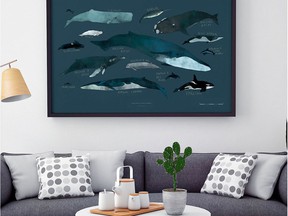 Correctly arranged artwork can make or break a room's look.  Whale Art Print, from , www.simons.ca