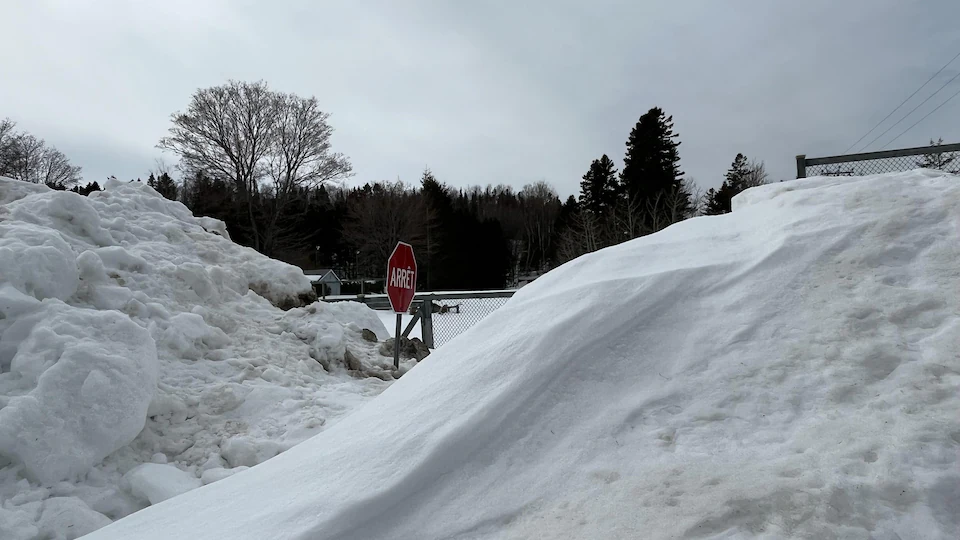 Un arrêt stop ensevelis par la neige.