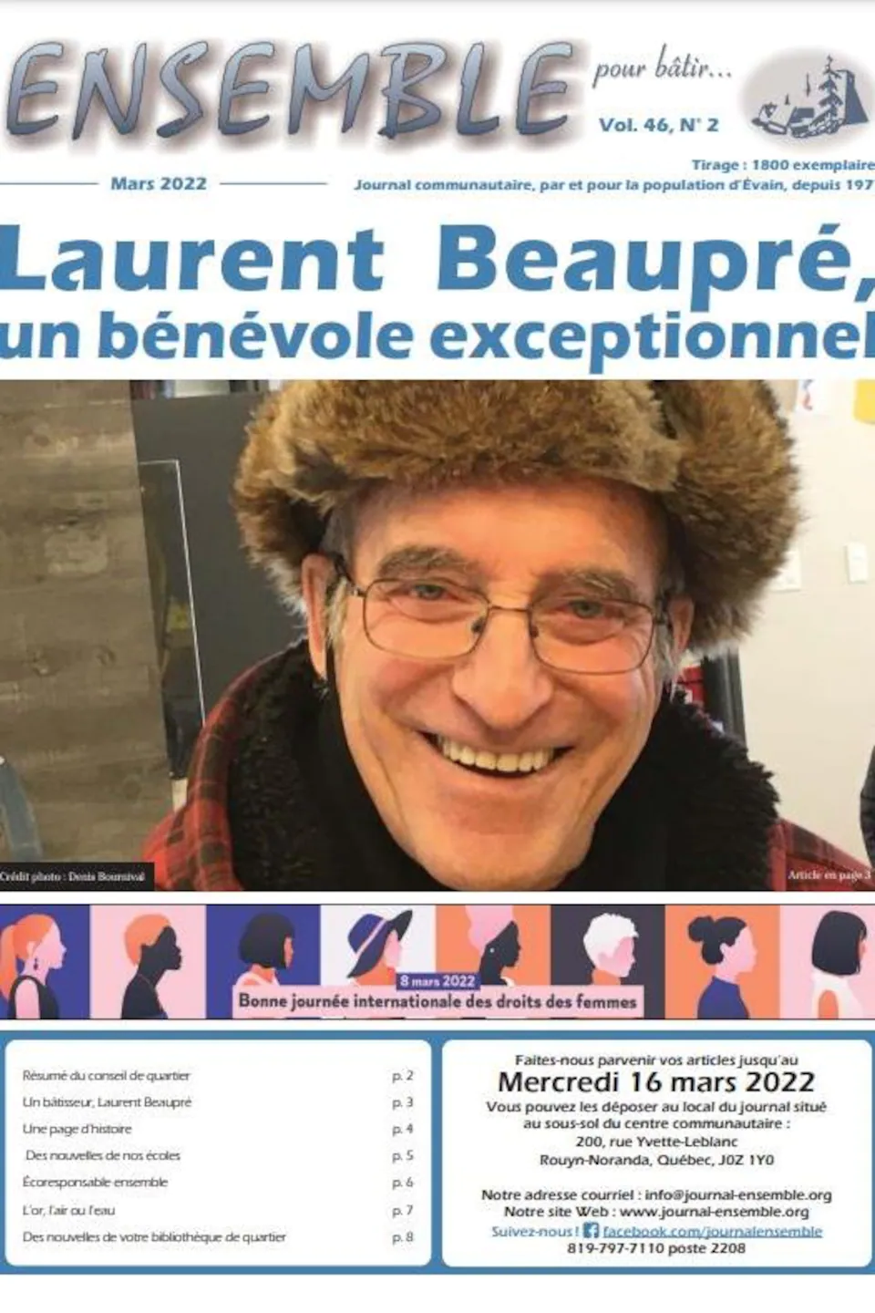 Laurent Beaupré est présenté comme un bénévole exceptionnel dans le journal communautaire du quartier Évain.