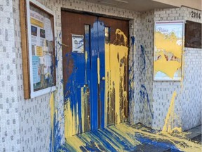 Vancouver Police are investigating an act of vandalism at the Russian Community Center in Kitsilano.  This photo was shared on Twitter in a now-deleted tweet by Brandon Yan.