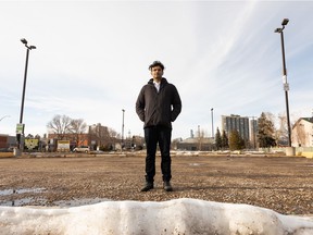 Avnish Nanda, president of the Ritchie Community League, is seen in the Old Strathcona Farmer's Market's weekend parking lot in Edmonton, on Tuesday, March 29, 2022.