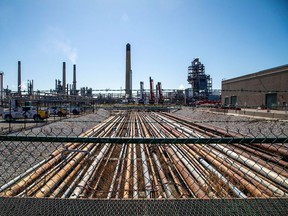 General view of the Imperial Oil refinery, located near Enbridge's Line 5 pipeline, which Michigan Governor Gretchen Whitmer ordered shut down in May 2021, in Sarnia, Ont., March 20, 2021.