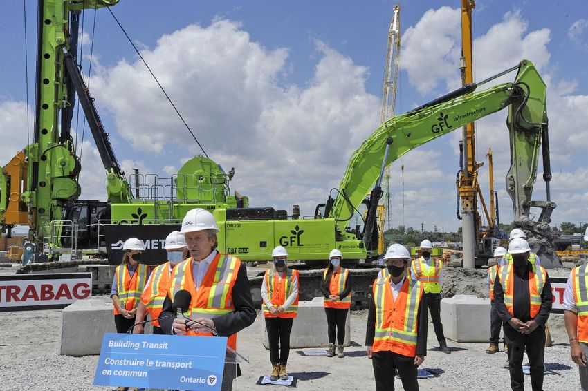 Mayor John Tory, Premier Doug Ford and Scarborough dignitaries symbolically break ground on the Scarborough Subway Extension on June 23, 2021. Austrian firm Strabag, partly owned by oligarch Oleg Deripaska, won a $750-million contract for tunneling the extension.