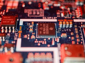 Semiconductor chips are seen on a circuit board of a computer in this illustration picture taken February 25, 2022.