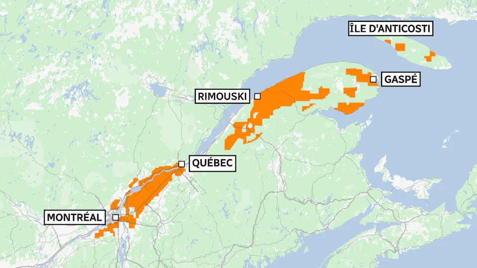 Carte des permis d'exploration pétrolière et gazière au Québec