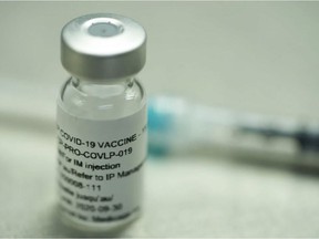 A vial of a plant-derived COVID-19 vaccine candidate, developed by Medicago, is shown in Quebec City on Monday, July 13, 2020 as part of the company's Phase 1 clinical trials in this handout photo.