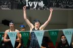 University of Pennsylvania swimmer Lia Thomas reacts after her team wins the 400 yard freestyle relay during the 2022 Ivy League Womens Swimming and Diving Championships at Blodgett Pool on February 19, 2022 in Cambridge, Massachusetts.