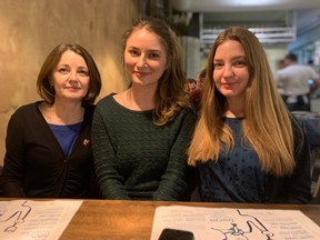 Right to left, Alina Viatkina with Lianna Makuch and Viatkina's mother Olga in Kyiv in February 2020. (Supplied)