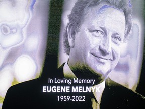 A special video tribute and a chair in his box that sat empty, surrounded by flowers, was a special tribute for the late Eugene Melnyk, Sunday April 3, 2022, at the Ottawa Senators home game against the Detroit Red Wings.