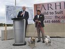 Windsor Mayor Drew Dilkens, left, and Shmuel Farhi, president of Farhi Holdings Corporation are shown during a press conference on Wednesday, September 25, 2019, where they announced a major residential housing development near the WFCU Center.