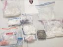 Quantities of crystal meth, fentanyl, and cocaine seized by Windsor police during an arrest operation on March 16, 2022.