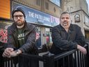 Christian Pinard, left, and Wade Griffith, co-owners of the newly formed Endeavor Hospitality Group, are pictured outside one of the four bars they operate, the Patio Lounge, on Monday, January 10, 2022.