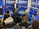 Brian Jean speaks to supporters at his campaign office in Fort McMurray as early unofficial results roll in from the Fort McMurray-Lac La Biche by election on Tuesday, March 15, 2022. 