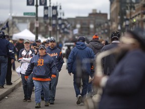 Downtown Detroit was a party atmosphere for opening day where the Detroit Tigers are hosting the Chicago White Sox to kick off the 2022 season of Major League Baseball, on Friday, April 8, 2022.