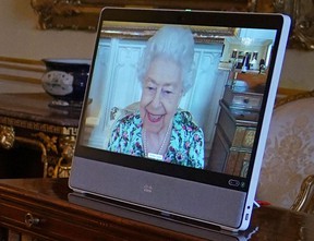 Queen Elizabeth II appears on a screen via video link last week during a virtual audience to welcome Libya's ambassador to the UK.  The Queen canceled her regular attendance at an Easter church service, the latest in a recent string of missed public engagements by the monarch.  Reportedly, the Queen's difficulty walking coupled with her refusal to be seen with a walker has added an additional level of complexity to her appearance at events.