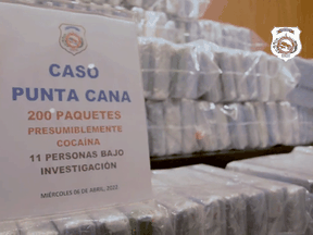 Dominican authorities say officers found more than 200 kilograms of cocaine, worth about $25 million, on the street inside the plane.