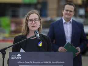 Minister of Families, Children and Social Development, Karina Gould, is joined by local MP, Irek Kusmierczyk, at a residential housing construction site on Meadowbrook Lane, to highlight Budget 2022 funding for the housing sector, on Wednesday, April 13, 2022.