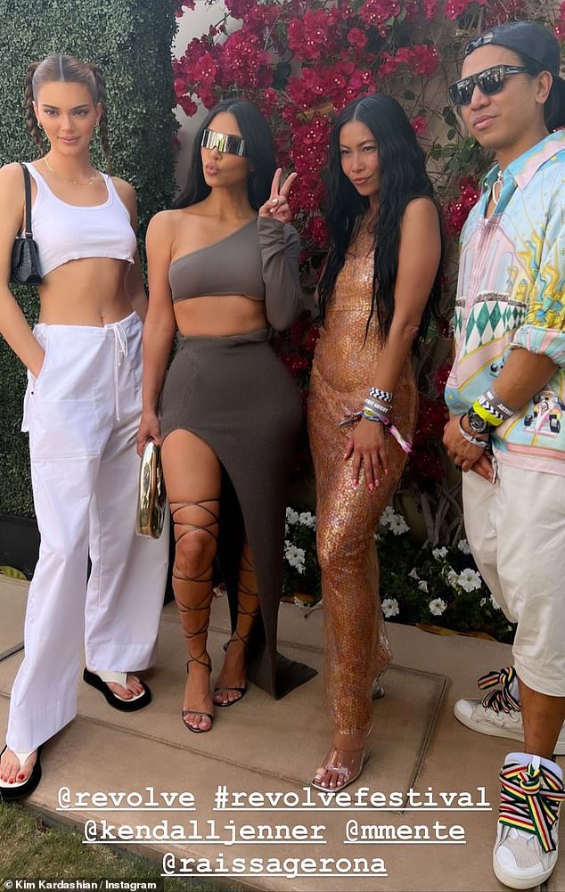 Fashion photo shoot: Kim Kardashian took to her Instagram account to share a photo posing with Kendall, Revolve brand director Raissa Gerona, and founder Michael Mente.