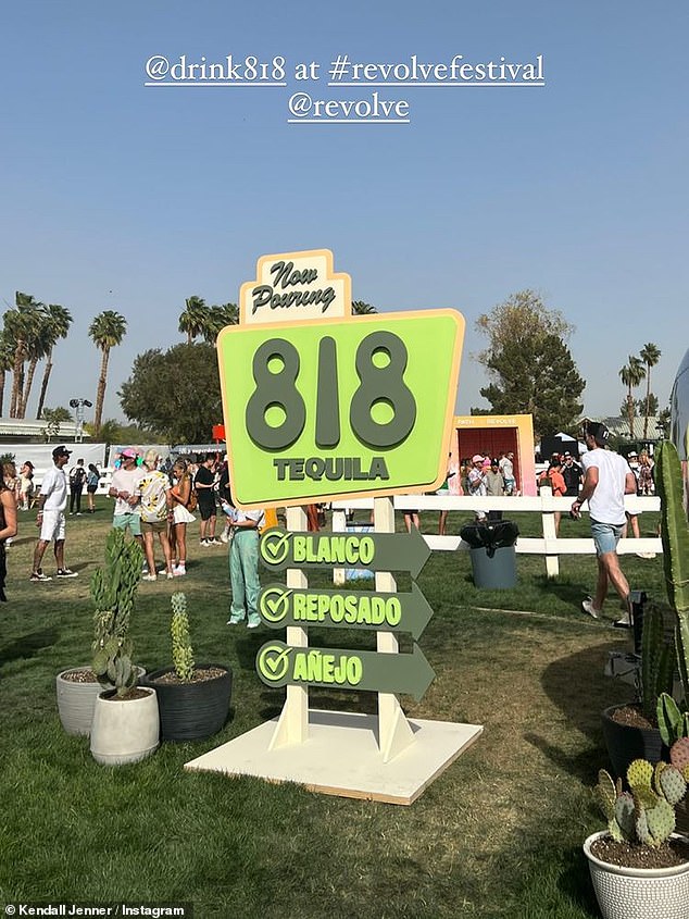 Proud business owner: Kendall took the time to post a sign for the retail location of her 818 tequila brand on her Instagram Stories