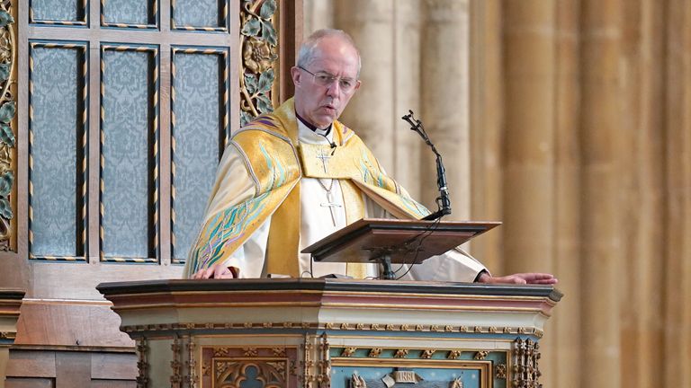 The Archbishop of Canterbury Justin Welby leads the sung Easter Eucharist at Canterbury Cathedral in Kent.  Picture date: Sunday April 17, 2022.