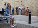 Meaghan Quinn performs in the app-based street theater show CONTACT in downtown Windsor on Aug. 11, 2021. The show runs from Aug. 19 to Sept.  19.