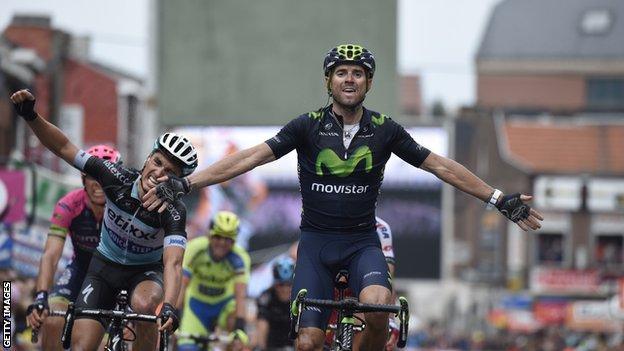 Alejandro Valverde taking victory in the 2015 Liege-Bastogne-Liege