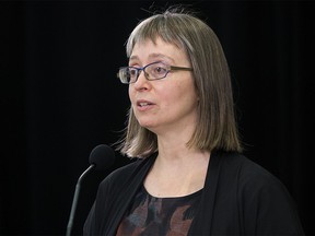 Alberta’s chief medical officer of health Dr. Deena Hinshaw provides an update on the province’s response to COVID-19 and the new Omicron variant, during a press conference in Edmonton, Monday Nov. 29, 2021.