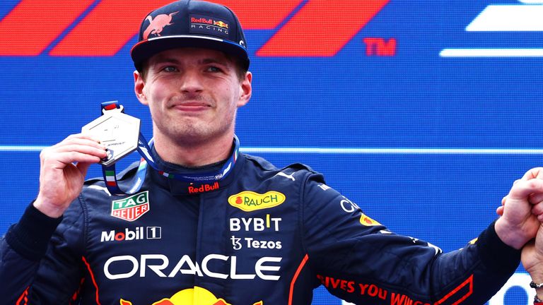 Verstappen celebrates his Sprint win at Imola