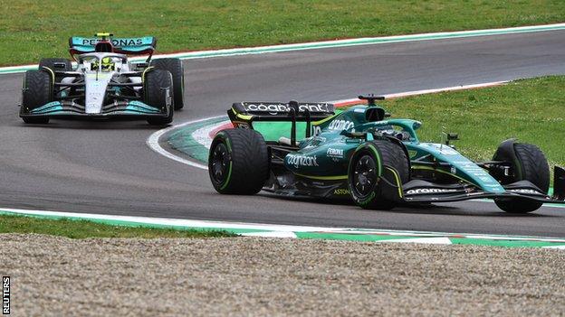 Lewis Hamilton follows Lance Stroll at Imola