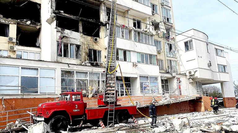 Emergency service workers rescue residents from a damaged building after a missile attack in Odessa Oblast, Ukraine, on April 23, 2022. Photo: State Emergency Service of Ukraine in Odessa Oblast